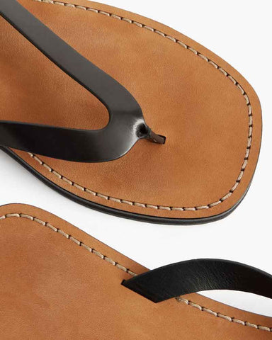 Women’s Black Leather Minimal Flip Flop Sandals
