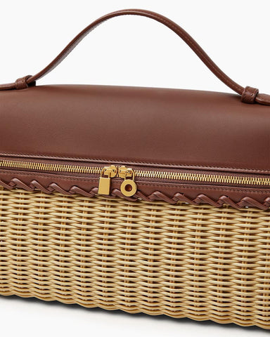 Elegant Resort Wicker Leather Top Handle Bag
