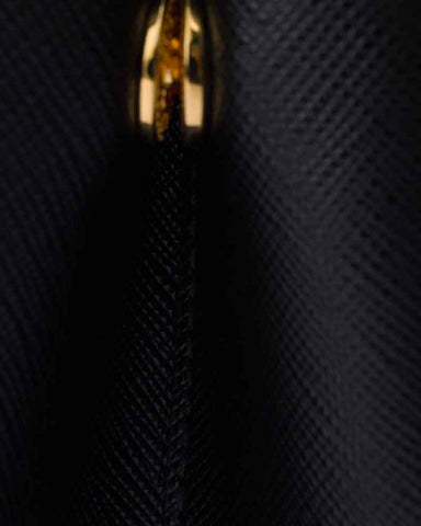 Black Double Zip Shoulder Handbag with Gold Hardware & Strap