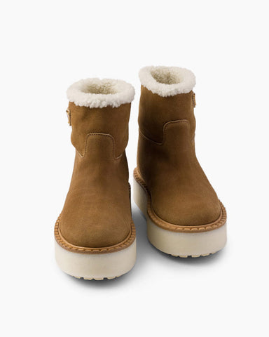 Camel Suede & Shearling Platform Booties for Luxurious Après-Ski Lounging