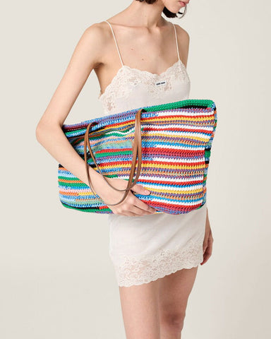 Summer Multicolor Striped Crochet Shoulder Tote Bag