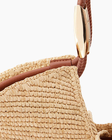 Layered Fringe Raffia Top Handle Tote Bag