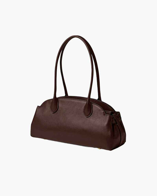 Elongated Leather Zip-Top Shoulder Bag