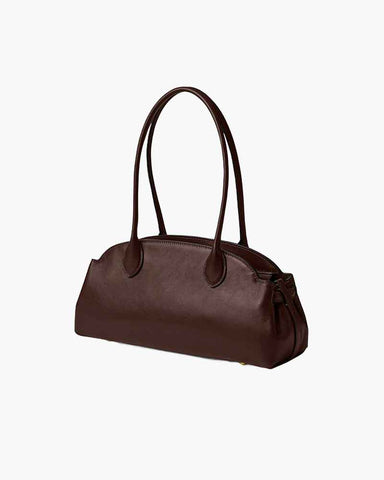 Elongated Leather Zip-Top Shoulder Bag