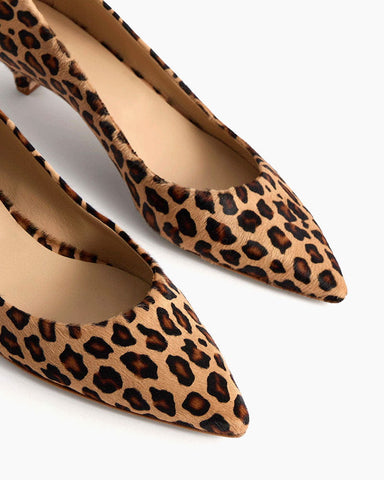 (Pre-sale)Leopard-Print Calf Hair Pointed Toe Kitten Heel Pumps