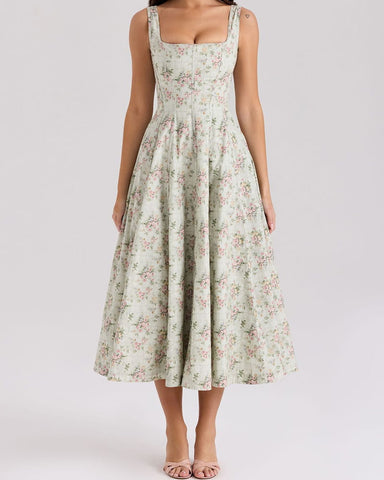 Sweet Floral Lace-back Midi Sundress