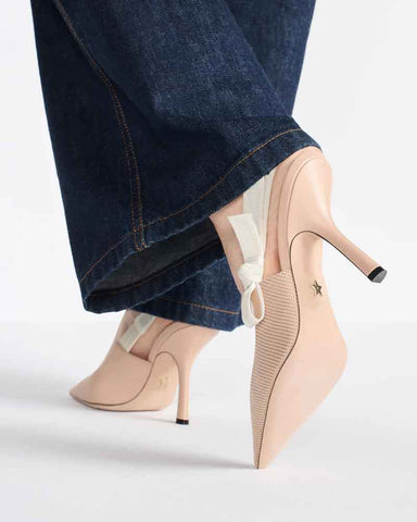 Modern Black Fabric Evening Pumps with Knot Strap Detail