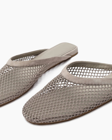 Women’s Mesh Vamp Leather-Trim Mule Flats