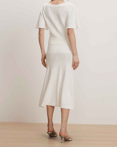 Women’s Off-White Pointelle Knit Fishtail Midi Skirt