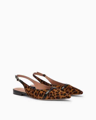 (Pre-sale)Leopard Print Calf Hair Pointed Toe Slingback Flats