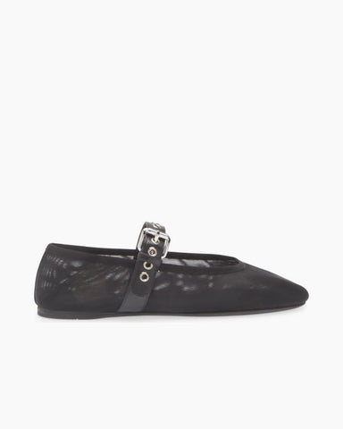 Women's Mesh Mary Jane Flats With Leather Buckle