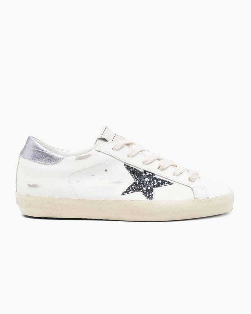Women's Vintage Look White Skate Sneakers with Black Glitter Star