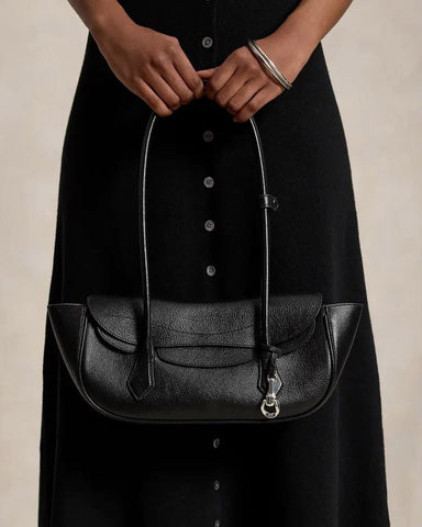 Vintage Crescent Flap Bag with Metal Hardware