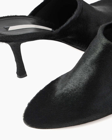 (Pre-sale)Black Calf Hair Pointed Toe Mules