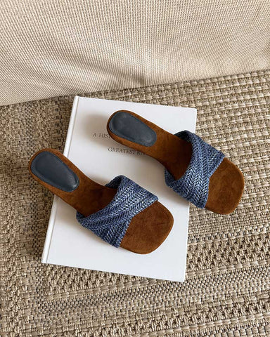Cross-Strap Woven Open-Toe Slide Sandals