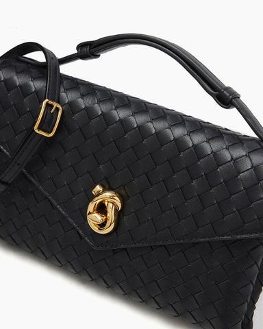 Intrecciato Leather Top Handle Bag with Knot Lock