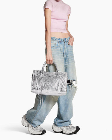 Vespera Metallized Lambskin Silver Tote Bag