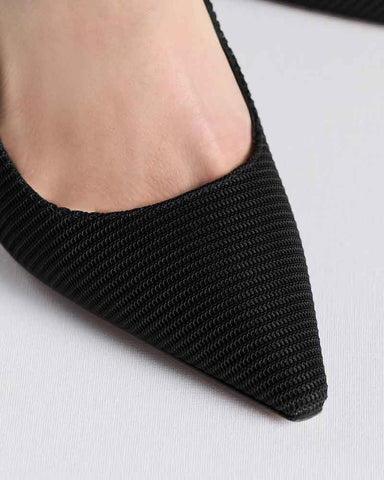 Modern Black Fabric Evening Pumps with Knot Strap Detail