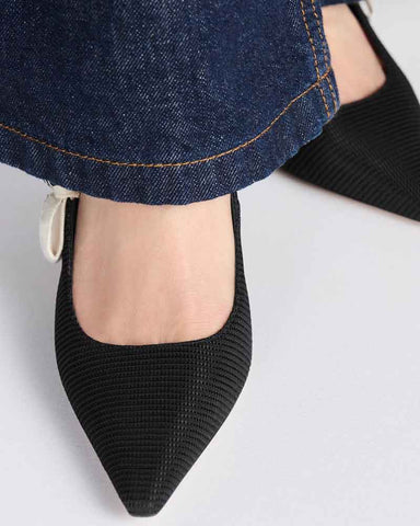 Modern Black Fabric Evening Pumps with Knot Strap Detail