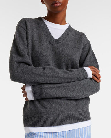 Layered Grey Cashmere Sweater for Modern Ivy League Aesthetics