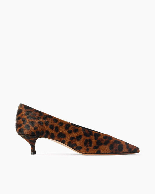 (Pre-sale)Leopard-Print Calf Hair Kitten Heel Pumps