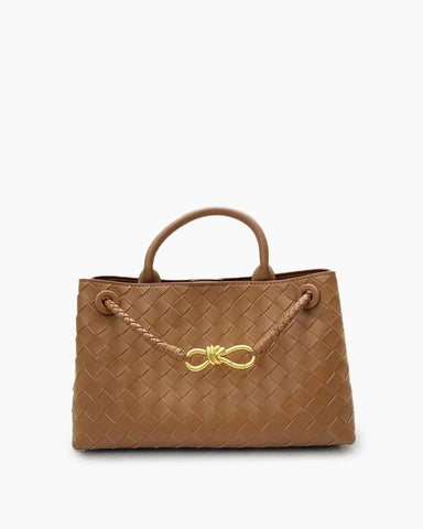 Women's Woven Leather Quilted Top Handle Bag