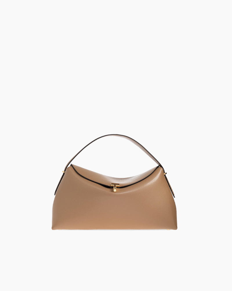 Curved Leather Top Handle Bag Metal Clasp
