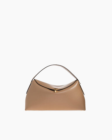 Curved Leather Top Handle Bag Metal Clasp