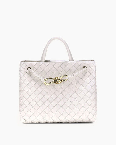 Women's Woven Leather Quilted Top Handle Bag