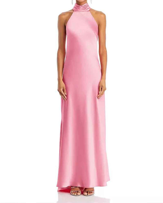 Women’s Satin Halter Neck Sleeveless Maxi Gown
