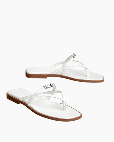 Women's Island Vacation Minimalist Lock Leather Flip-Flops Sandals