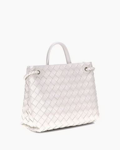 Women's Woven Leather Quilted Top Handle Bag