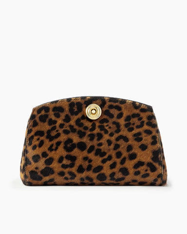 (Pre-sale)Leopard-Print Calf Hair Clutch with Gold Stud Detail