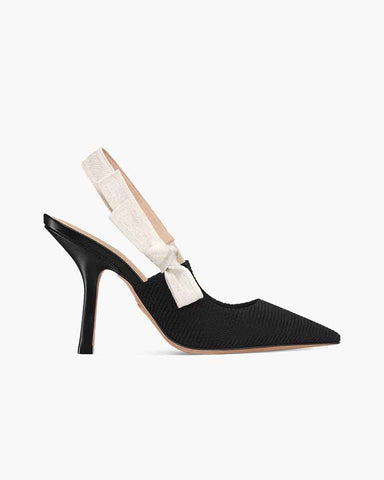 Modern Black Fabric Evening Pumps with Knot Strap Detail