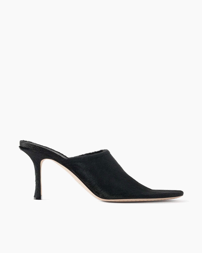 (Pre-sale)Black Calf Hair Pointed Toe Mules
