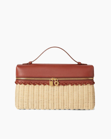 Elegant Resort Wicker Leather Top Handle Bag