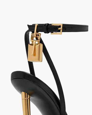 Shiny Leather Padlock Pointy Naked Heels