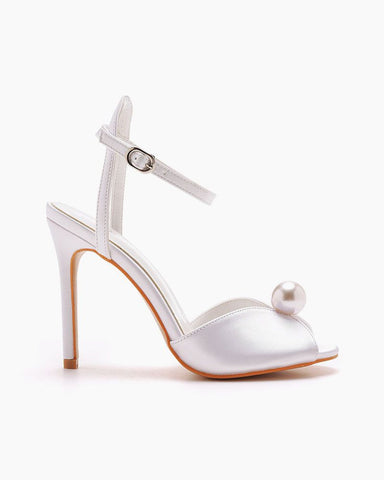White Satin Peep Toe High Heels