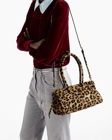 (Pre-sale)Medium Leopard Print Calf Hair Bag with Buckle Detail