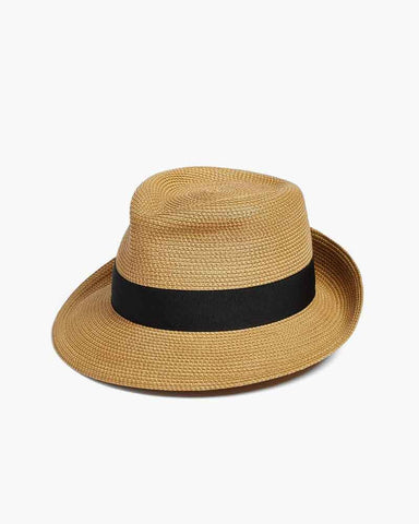 Natural Woven Straw Fedora Hat for Summer