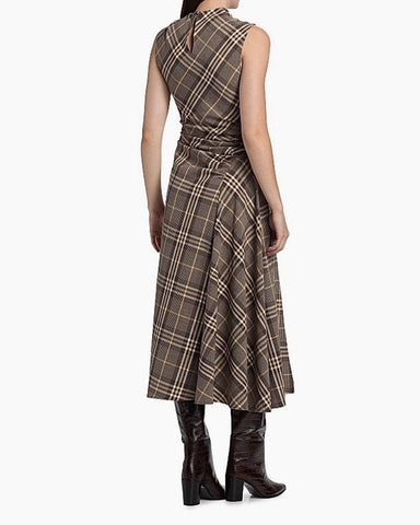(Pre-sale) Plaid Asymmetric Cowlneck Midi Dress