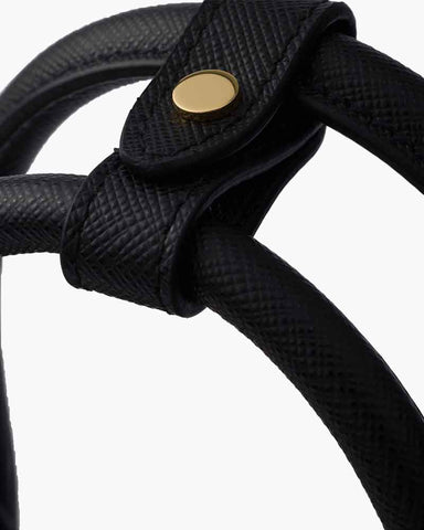 Black Double Zip Shoulder Handbag with Gold Hardware & Strap