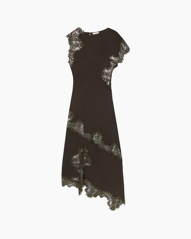Asymmetrical Lace-Panel Evening Maxi Dress