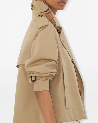 Short Double-Breasted Beige Coat | Cropped Trench for Spring Office