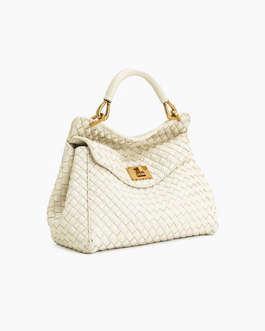 Refined Woven Leather Top-Handle Satchel