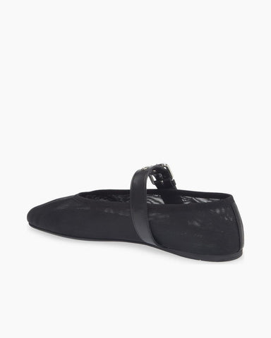 Women's Mesh Mary Jane Flats With Leather Buckle