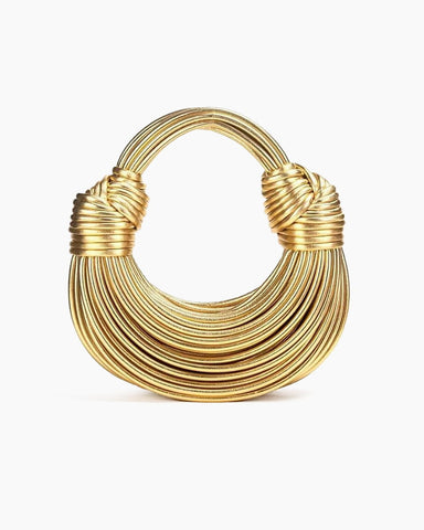 Gold Tubular Knotted Crescent Shoulder Bag