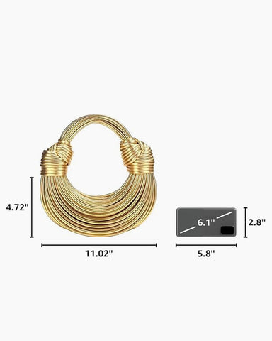 Gold Tubular Knotted Crescent Shoulder Bag