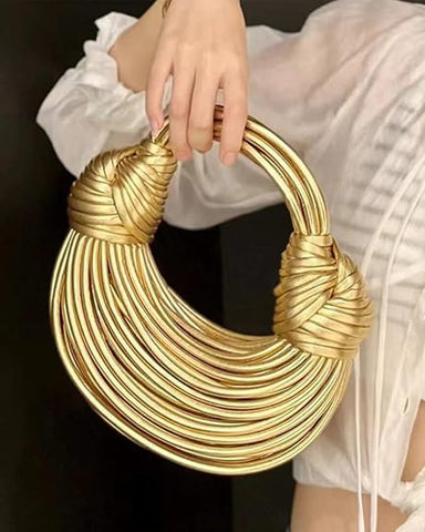 Gold Tubular Knotted Crescent Shoulder Bag