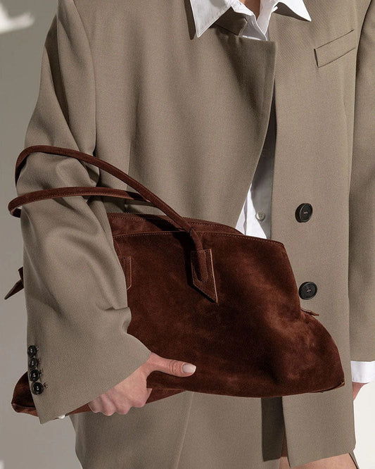 Modern Zip Closure Handbag Tubular Handles